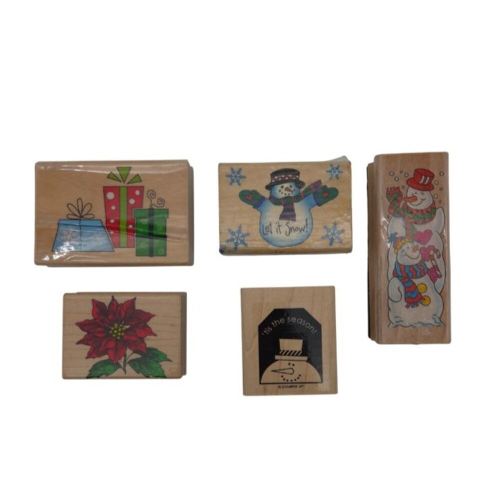 Vtg Rubber Stamp Lot Hero Arts Poinsettia Stampin Up Ames Snowman Holiday Craft